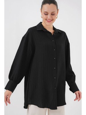 Siyah Çizgili Uzun Gömlek Tunik Siyah Çizgili Uzun Gömlek Tunik