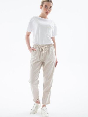 Bej Cepli Bağcıklı Pantolon