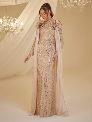 Gold Rengi Mihrimah Abiye Elbise