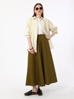 Haki Beli Lastikli Poplin Etek Haki Beli Lastikli Poplin Etek