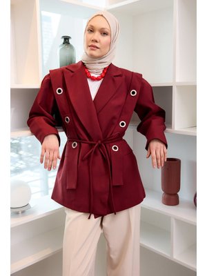 Bordo Kuş Gözü Kruvaze Yaka Blazer Ceket Bordo Kuş Gözü Kruvaze Yaka Blazer Ceket