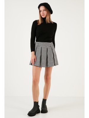 Ekru Siyah Lela Şort Etek