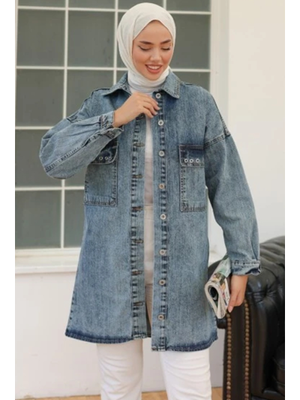 Açık Mavi Kuş Gözlü Kot Ceket