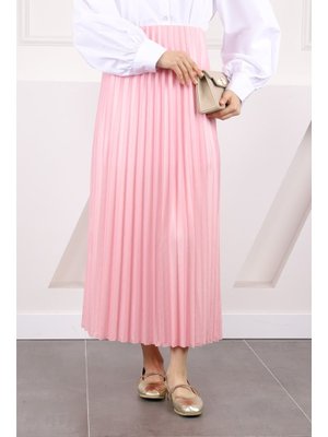 Pembe Bel Lastikli Piliseli Etek Pembe Bel Lastikli Piliseli Etek