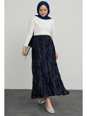 İncili Saten Kraş Lacivert Etek