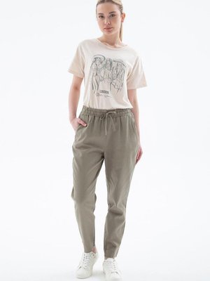 Haki Beli Lastikli Dar Paça Pantolon Haki Beli Lastikli Dar Paça Pantolon