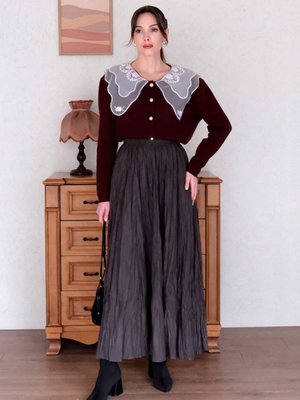 Antrasit Kraşlı Bohem Etek & Dantel Yakalı Bordo Triko Hırka