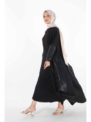 1159_büyük Beden Deri Garnili Ferace 1159_büyük Beden Deri Garnili Ferace