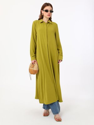 Yag Yesili Aerobin Boydan Düğmeli Uzun Tunik