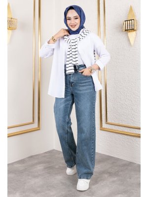 Koyu Mavi Yüksek Bel Palazzo Kot Pantolon Koyu Mavi Yüksek Bel Palazzo Kot Pantolon