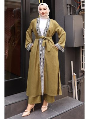 Haki Etnik Desenli Kimono Takım Haki Etnik Desenli Kimono Takım