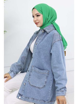 Mavi Cep Detaylı Kot Ceket
