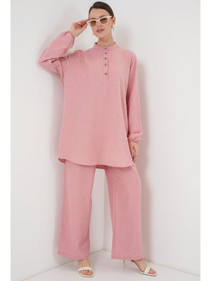 Pembe Keten Tunik Pantolon İkili Takım Pembe Keten Tunik Pantolon İkili Takım