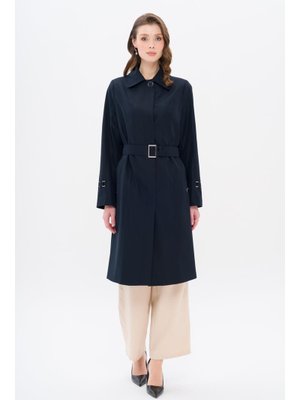 Lacivert Gömlek Yaka Kemer Detaylı Büyük Beden Trençkot