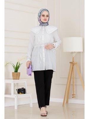 Beyaz Çift Yaka Dantelli Tunik Beyaz Çift Yaka Dantelli Tunik