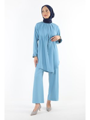 2112_ Asimetrik Kesim Tunik Pantolon İkili Takım