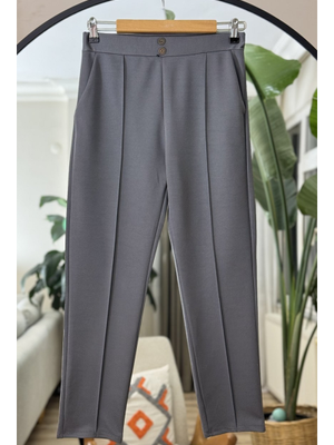 Gri Süs Düğme Cepli Pantolon