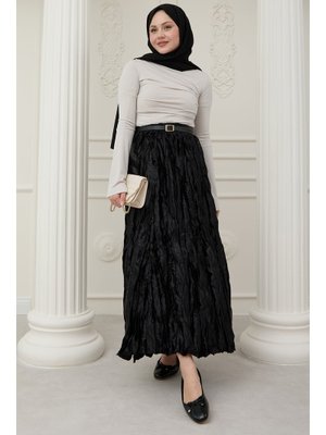 Saten Kraş Siyah Etek