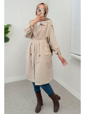 Taş Rengi Kol Lastikli Trençkot