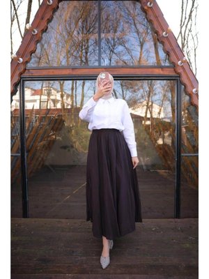 Haki Beli Lastikli Kırışık Detaylı Uzun Etek