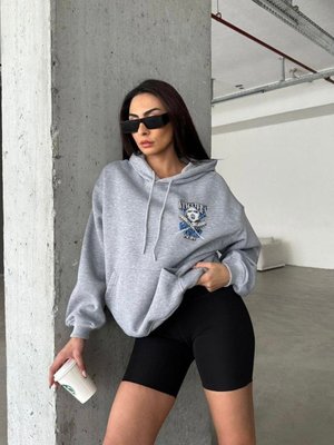 Gri Şapkalı Üç İplik Şardonlu Oversize Kalıp Desenli Sweatshirt Gri Şapkalı Üç İplik Şardonlu Oversize Kalıp Desenli Sweatshirt