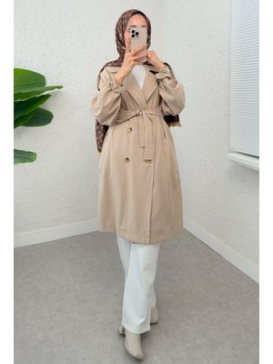 Taş Rengi Çizgili Trençkot