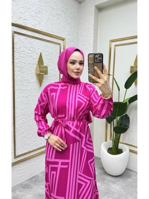 Fujya Geometri Desenli Tesettütr Elbise Fujya Geometri Desenli Tesettütr Elbise