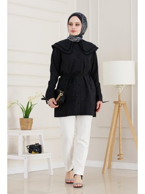 Siyah Çift Yaka Dantelli Tunik Siyah Çift Yaka Dantelli Tunik