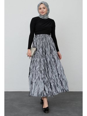 Saten Kraş Gri Etek