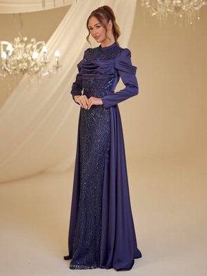 Lacivert Firdevs Abiye Elbise