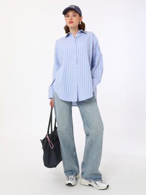 Pamuklu Oversize Gömlek Mavi Çizgili