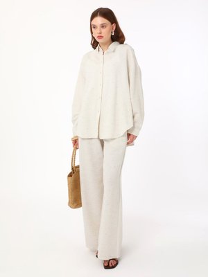 Krem Taş Detaylı Viskoz Karışımlı İkili Takım