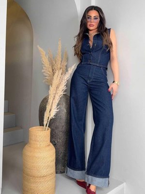 Lacivert Duble Paça Jean Pantolon