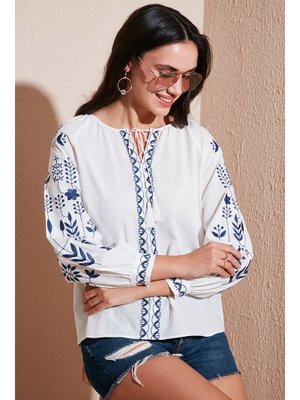 Ekru İndigo Lela Bluz