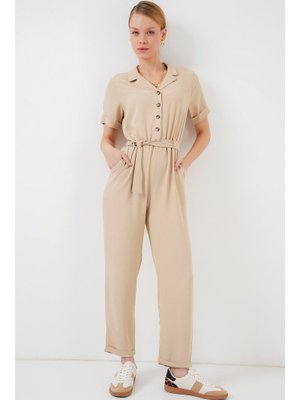 Krem Kısa Kol Ayrobin Tulum