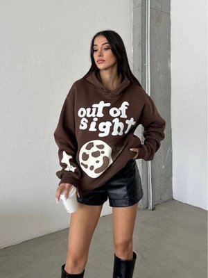 Kahverengi Şapkalı Üç İplik Şardonlu Oversize Kalıp Desenli Sweatshirt Kahverengi Şapkalı Üç İplik Şardonlu Oversize Kalıp Desenli Sweatshirt