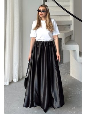 Siyah Beli Lastikli Balon Saten Etek