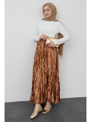 Saten Kraş Camel Etek