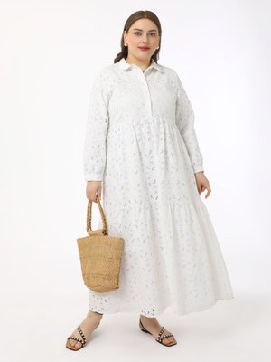 Beyaz Büyük Beden Brode Elbise Beyaz Büyük Beden Brode Elbise