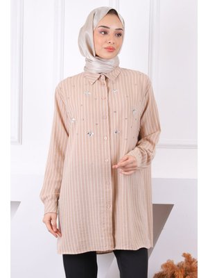 Vizon Önü Taşlı Çizgili Tunik