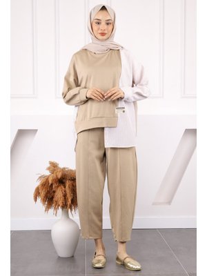 Vizon Gömlek Garnili Modal Tunik Pantolonlu Takım