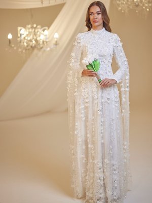 Beyaz Afife Abiye Elbise