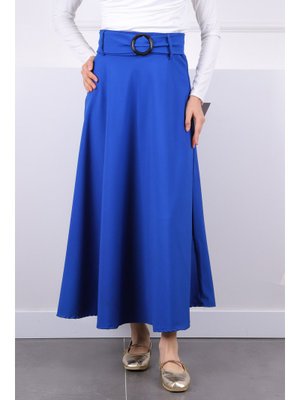 Saks Mavi Bel Kemerli Kloş Etek