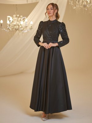 Siyah Payet Abiye Elbise