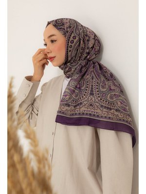 Mor Retro Desen Soft Şal