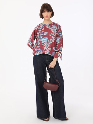 Bordo Floral Desenli Kolları Bağlamalı Bluz / Gömlek Bordo Floral Desenli Kolları Bağlamalı Bluz / Gömlek