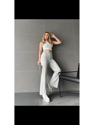 Koyu Gri Kuşgözlü İspanyol Paça Kaşkorse Pantolon