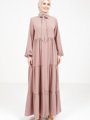 Vizon Görele Üç Katlı Büzgülü Yakası Bağcıklı Ferace