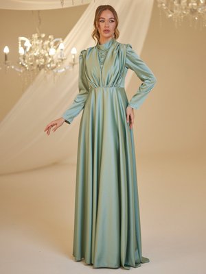 Mint Yeşili Elif Abiye Elbise