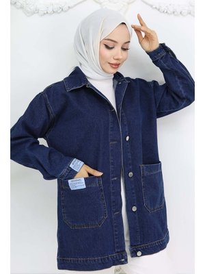 Lacivert Cep Detaylı Kot Ceket